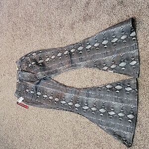 Snakeskin high rise bell bottom pant